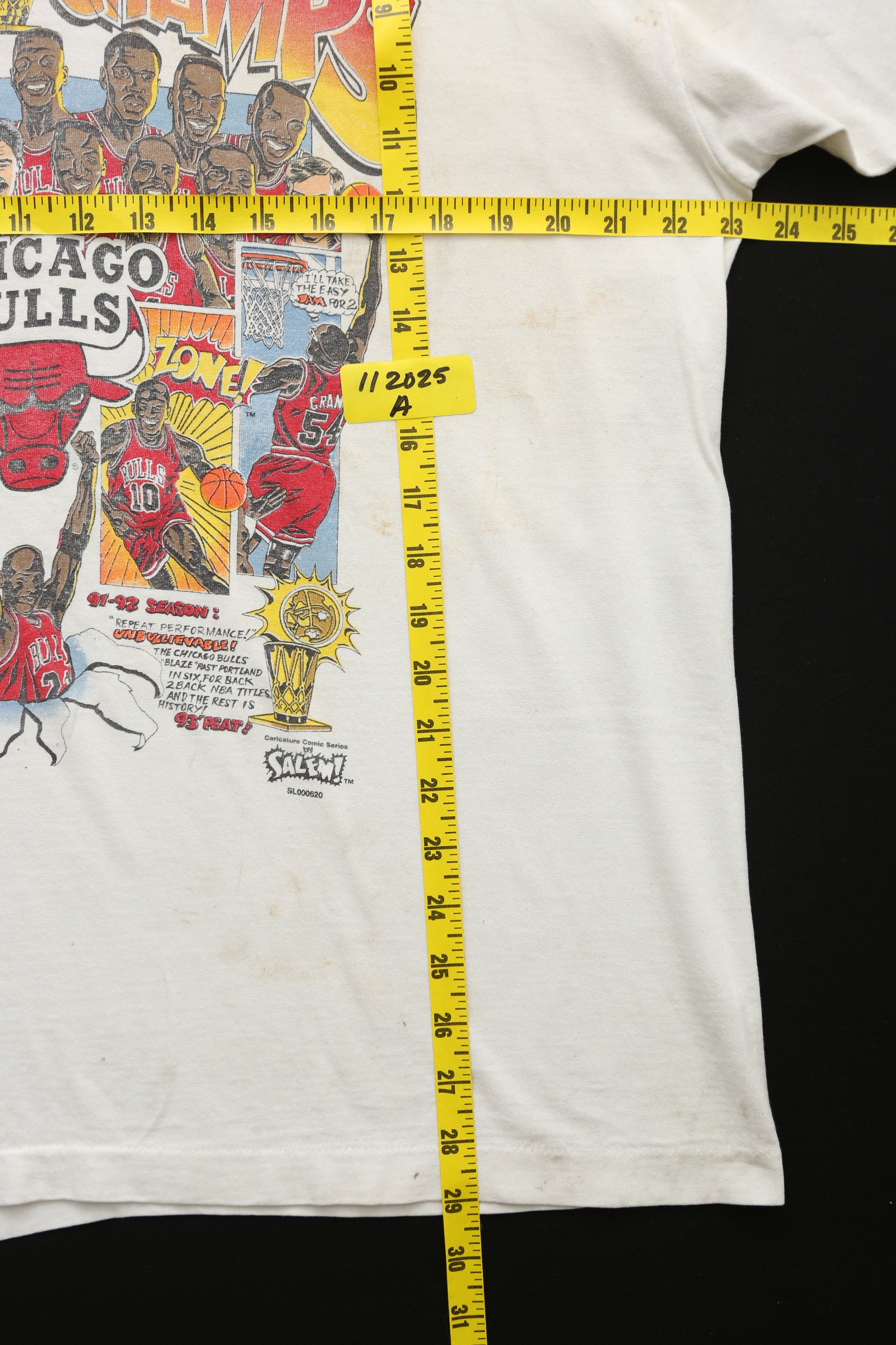 1993 Chicago Bulls "Three-Peat" Championship Caricature T-Shirt