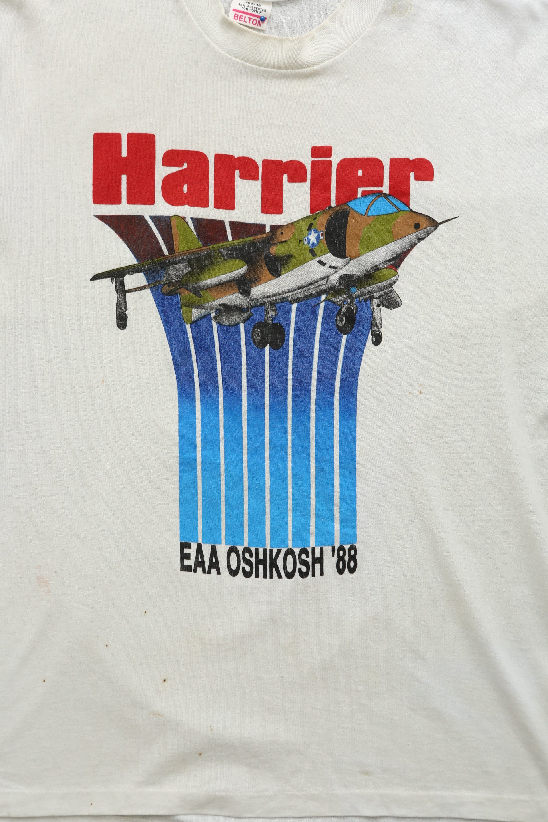 1988 Vintage EAA Oshkosh Fly-In Harrier Aviation T-shirt