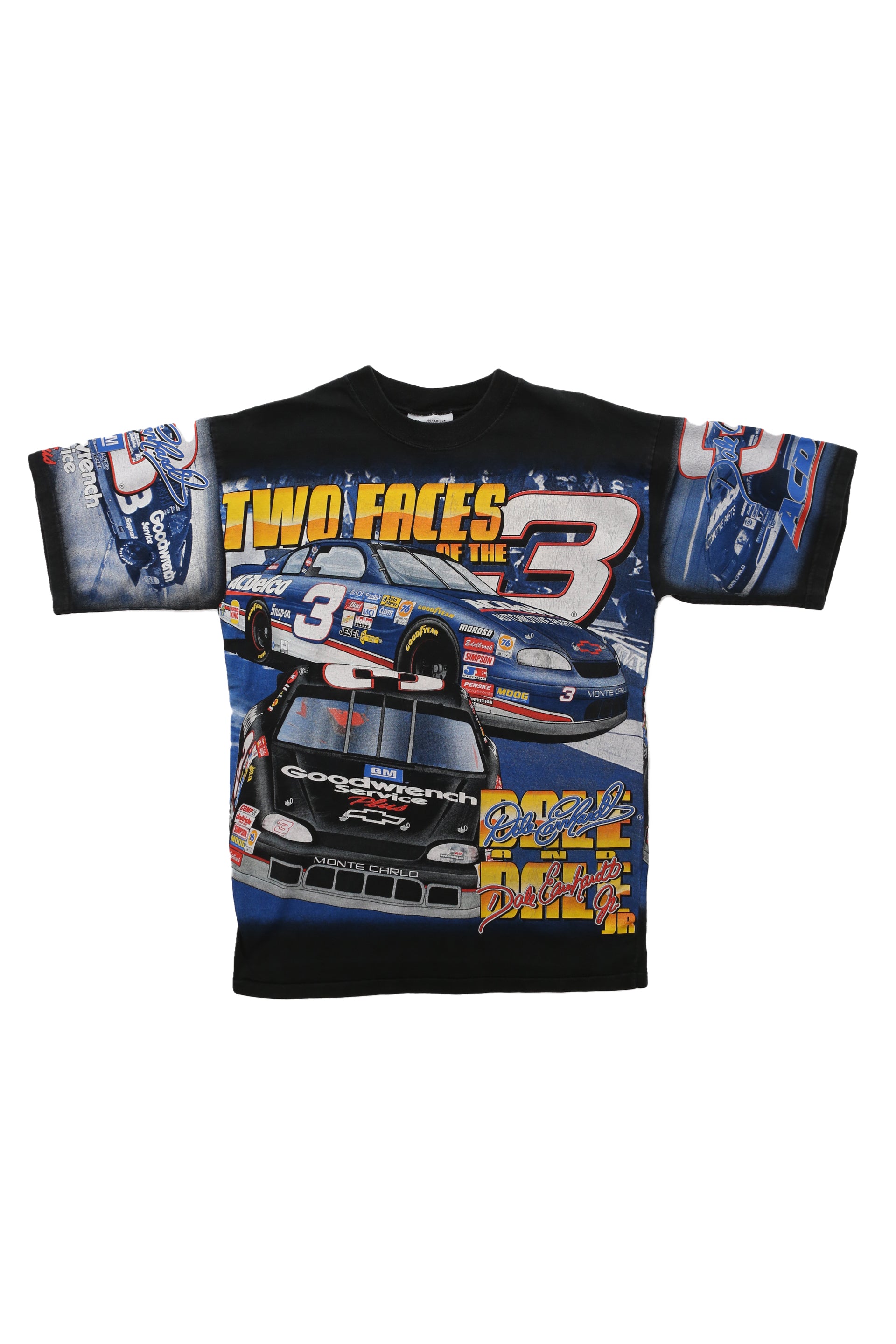 2000s Chase Authentics Dale Earnhardt Sr. and Jr. "Two Faces of the 3" all-over print (AOP) shirt