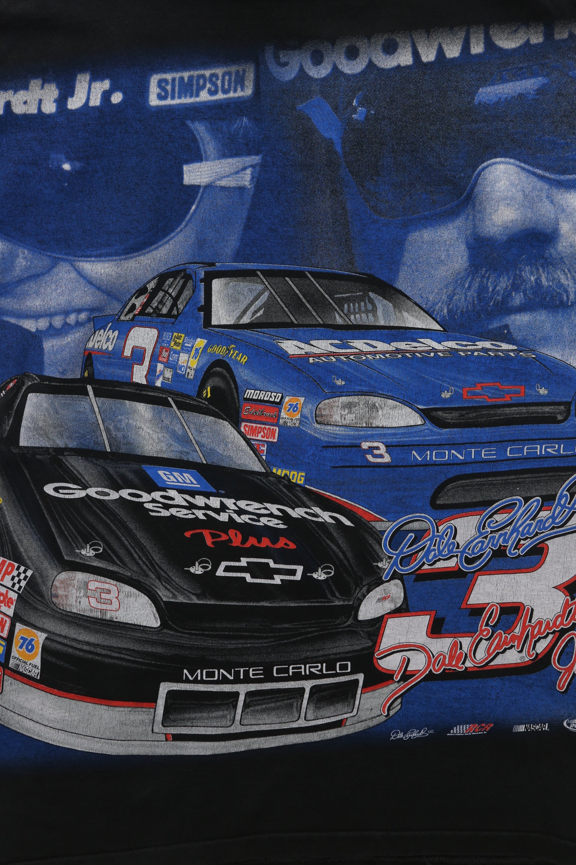 2000s Chase Authentics Dale Earnhardt Sr. and Jr. "Two Faces of the 3" all-over print (AOP) shirt