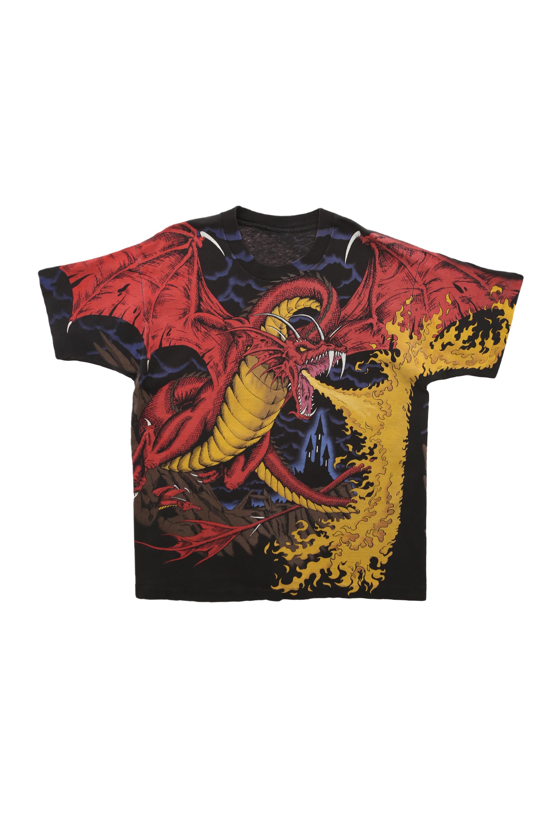 1993 Vintage Liquid Blue "Fire Dragon and Knight" All over Print