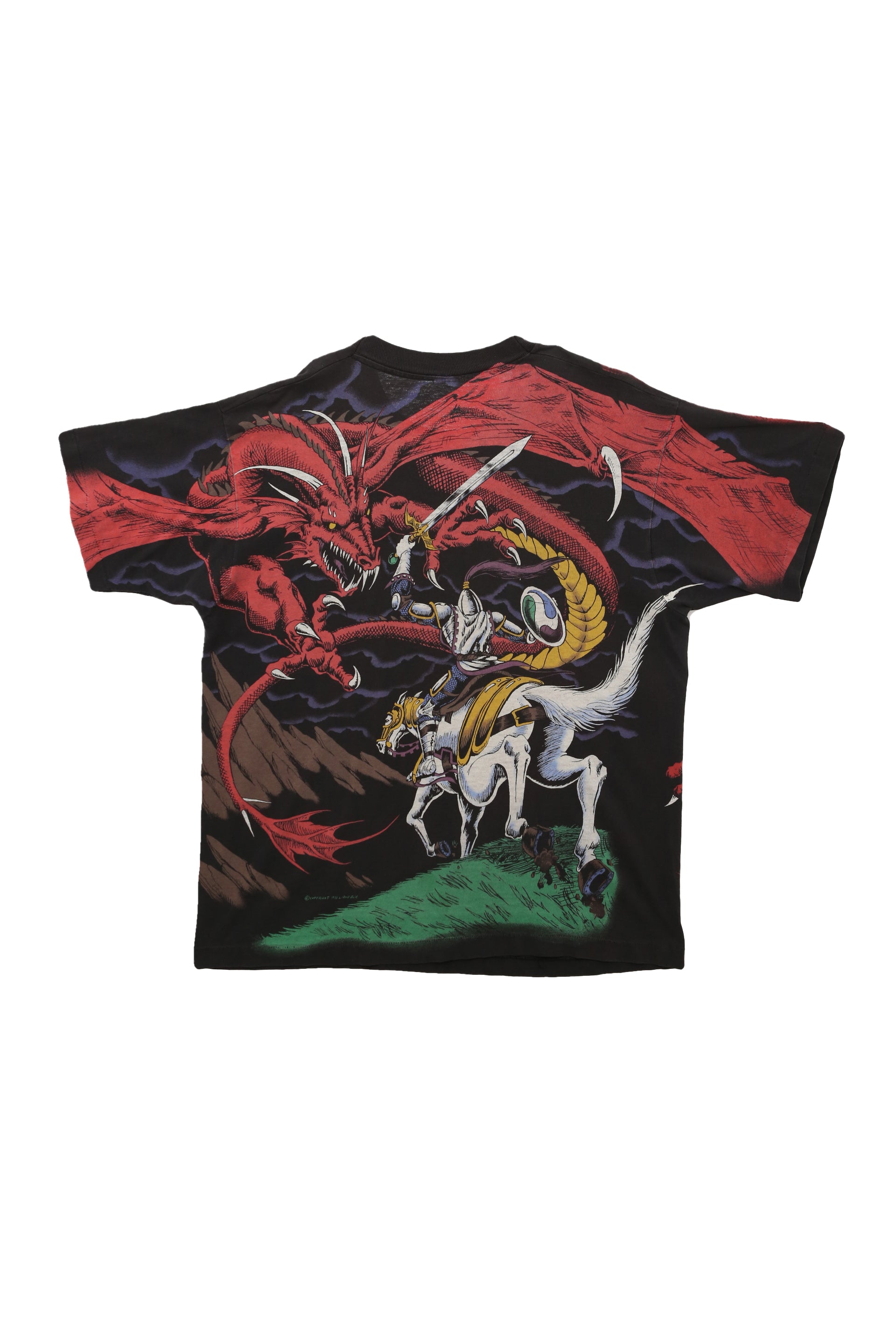 1993 Vintage Liquid Blue "Fire Dragon and Knight" All over Print
