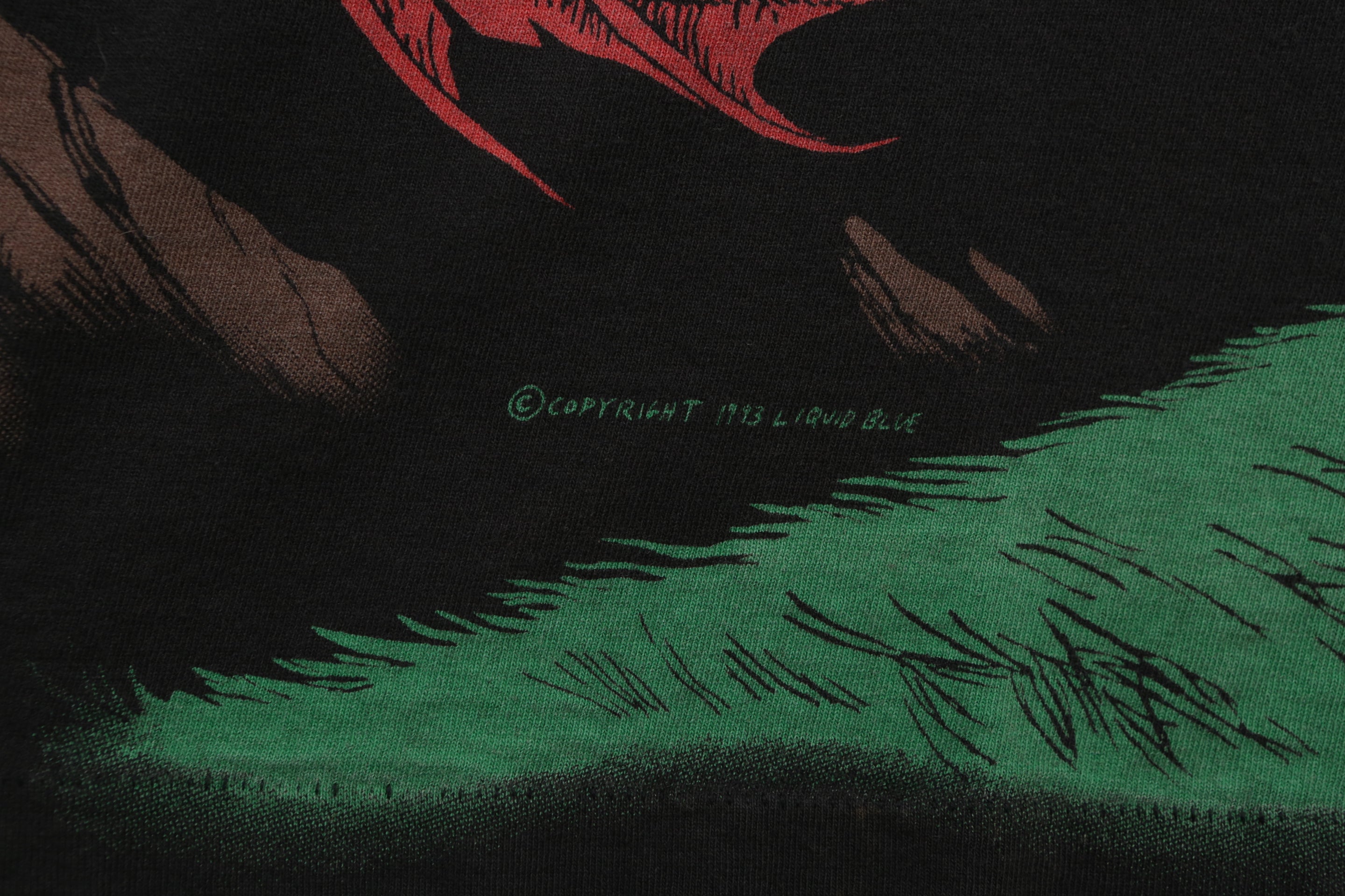 1993 Vintage Liquid Blue "Fire Dragon and Knight" All over Print