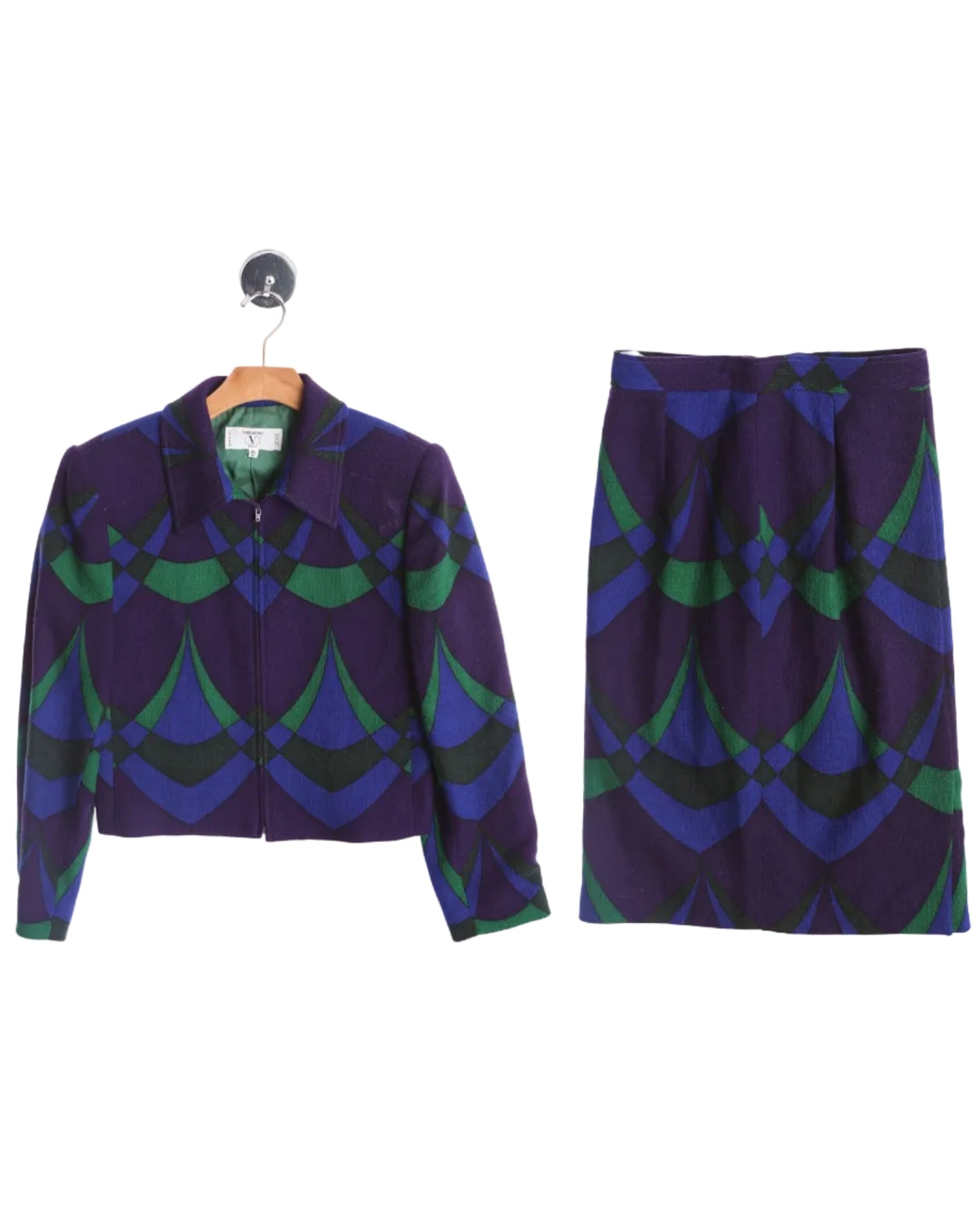 Y2K Women Purple Two Piece Geometric Print Suit