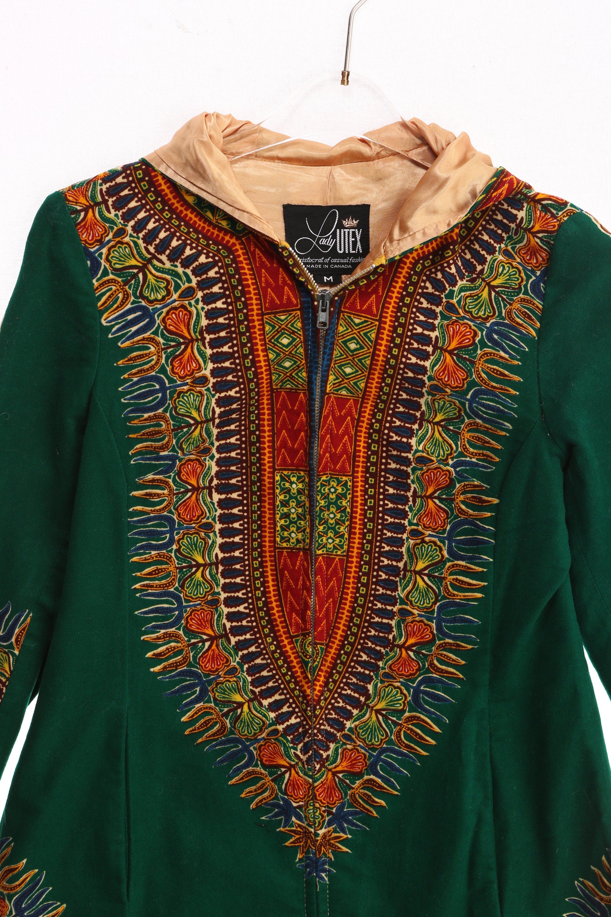 Vintage Women's Green Dashiki Hooded Jacket