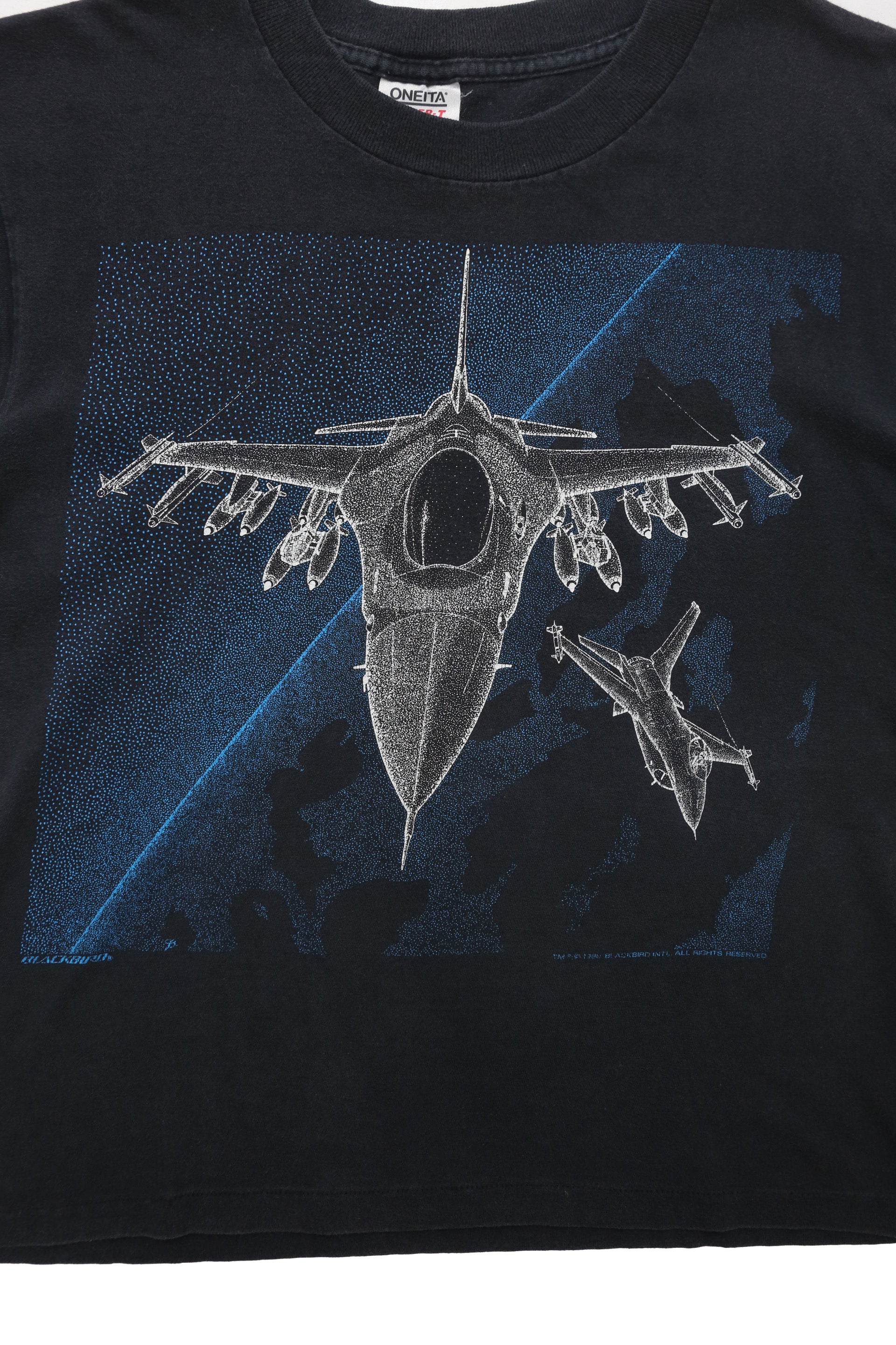 1987–1988 vintage F-16 Falcon "Blackbird International" military t-shirt
