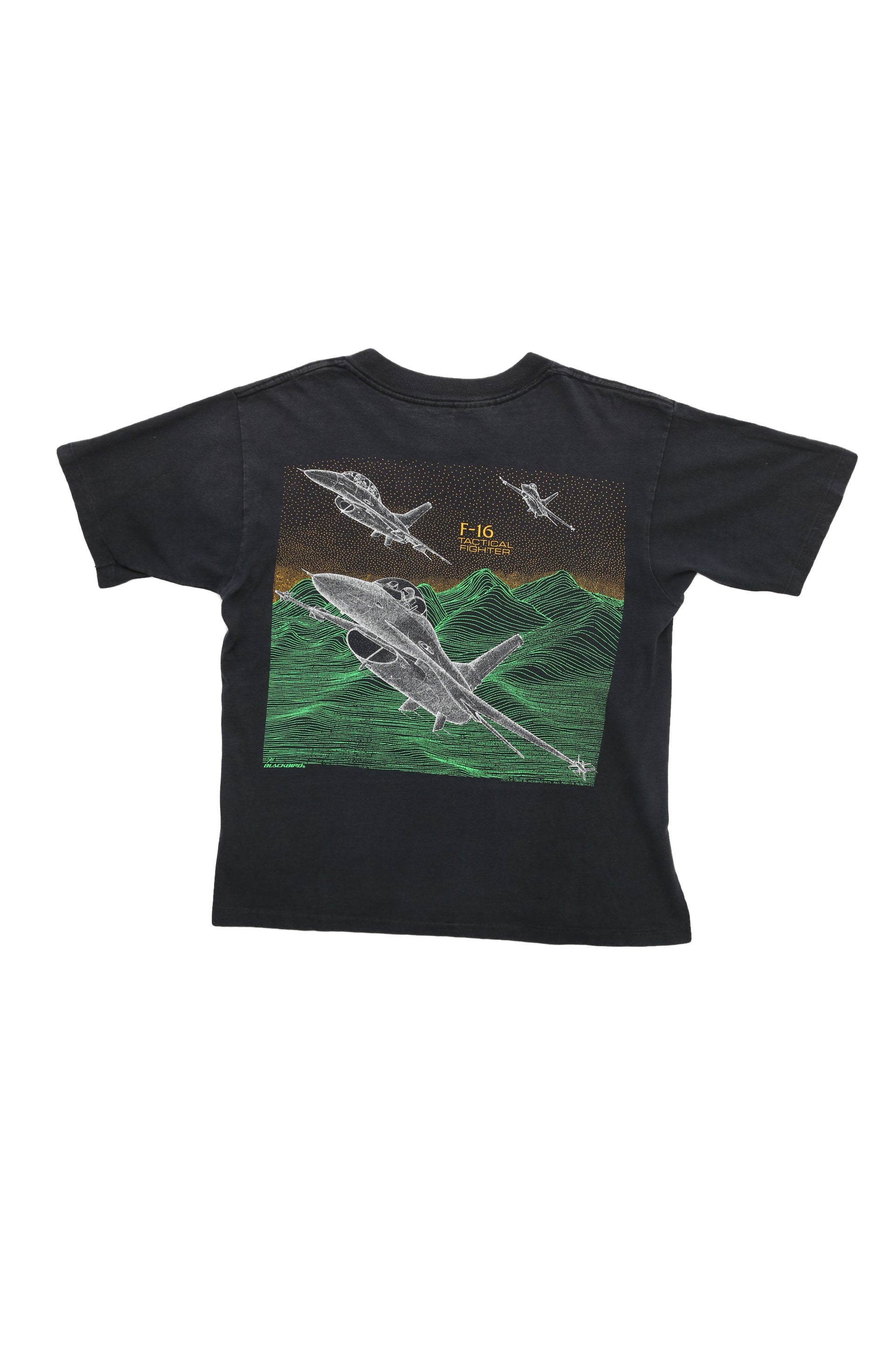 1987–1988 vintage F-16 Falcon "Blackbird International" military t-shirt