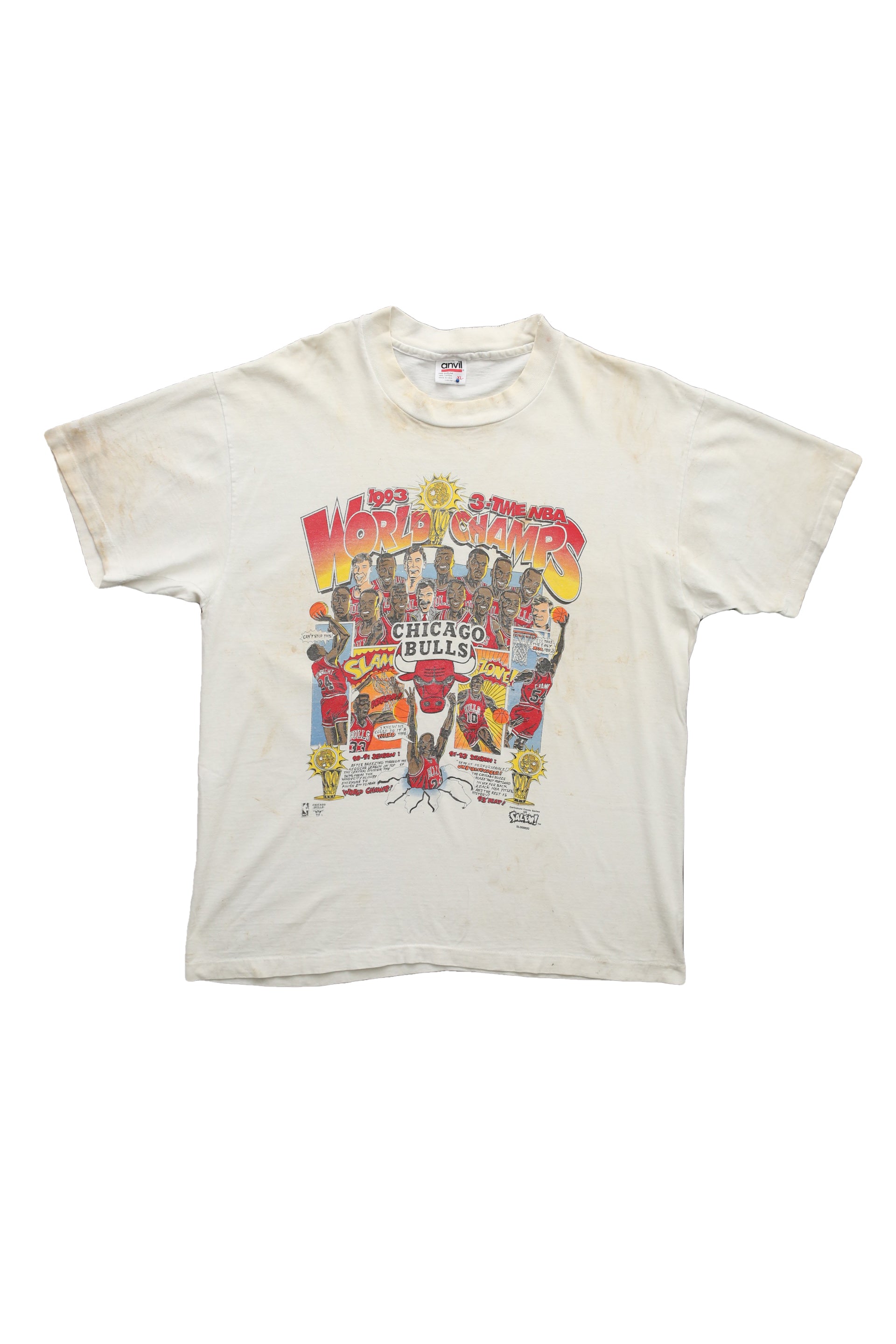 1993 Chicago Bulls "Three-Peat" Championship Caricature T-Shirt