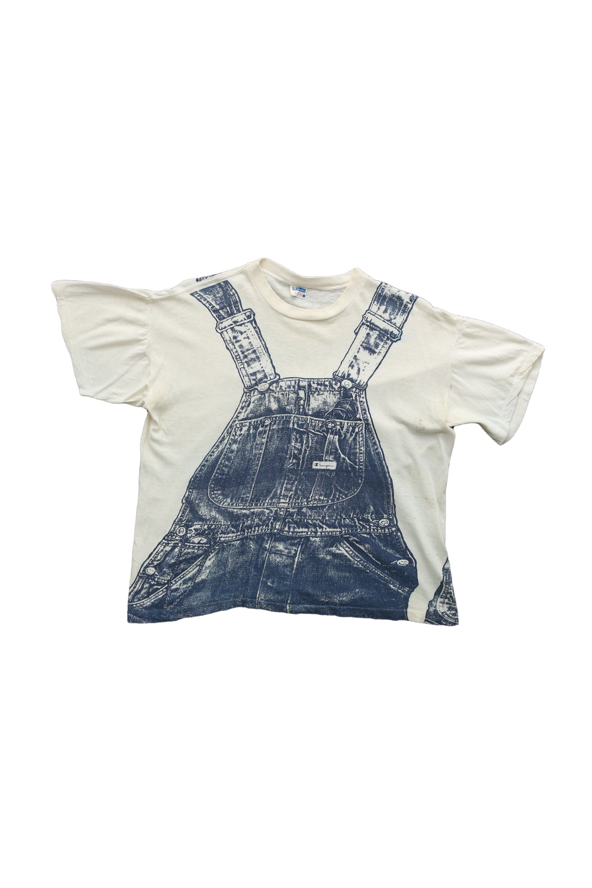 1970's Champion "Trompe l'oeil" Denim Overalls Print T-shirt