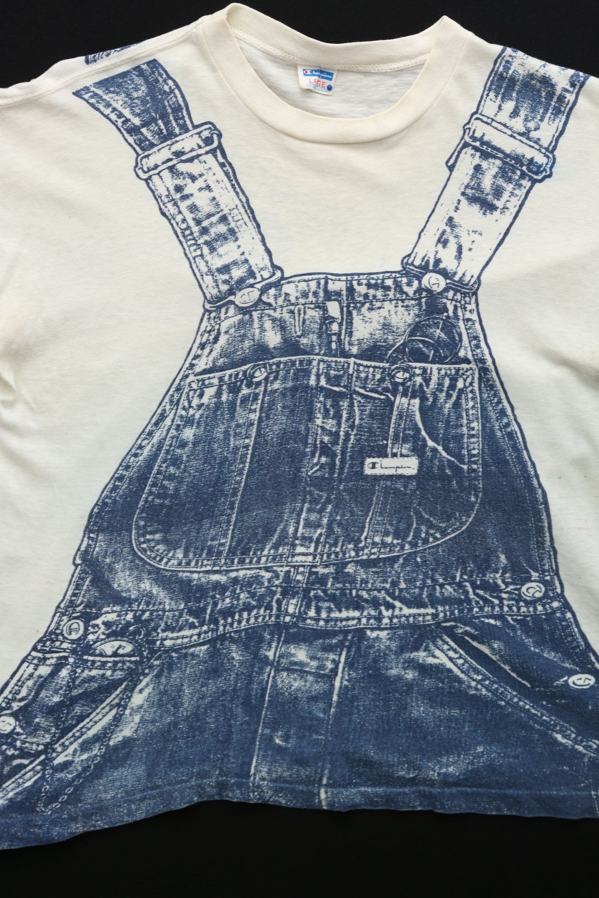 1970's Champion "Trompe l'oeil" Denim Overalls Print T-shirt