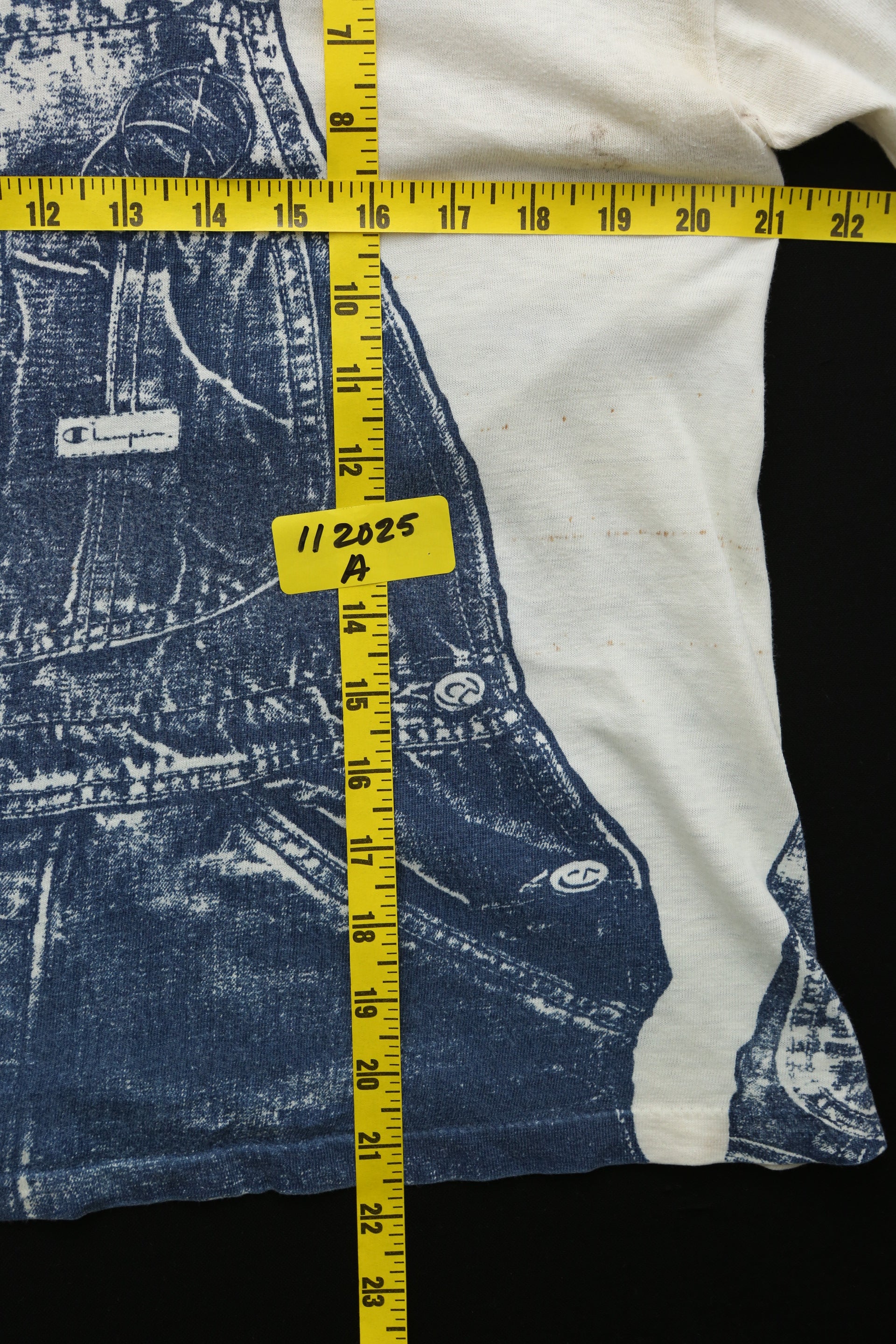 1970's Champion "Trompe l'oeil" Denim Overalls Print T-shirt