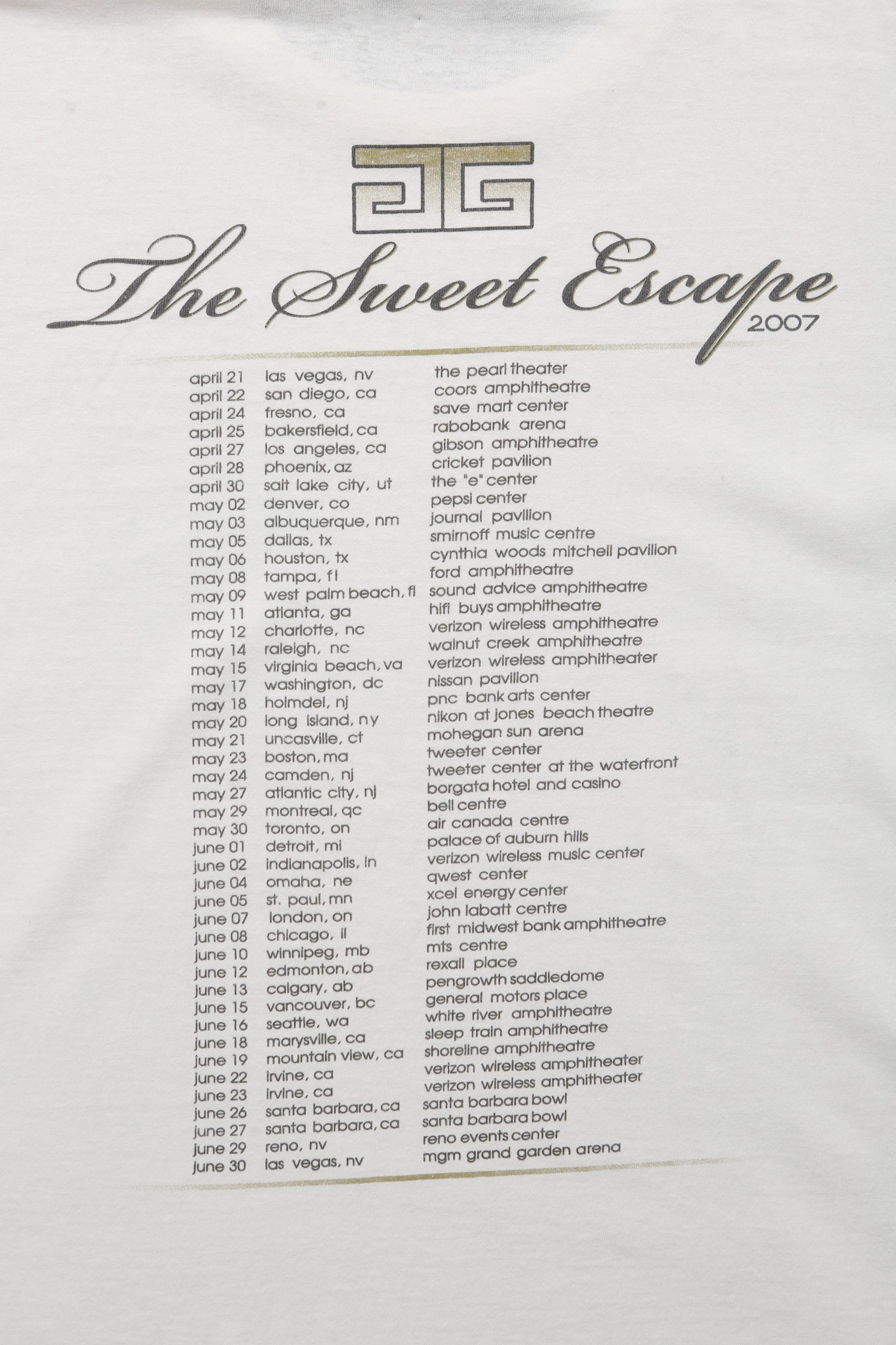 2007 Gewn Stefani "The Sweet Escape" Tour tee