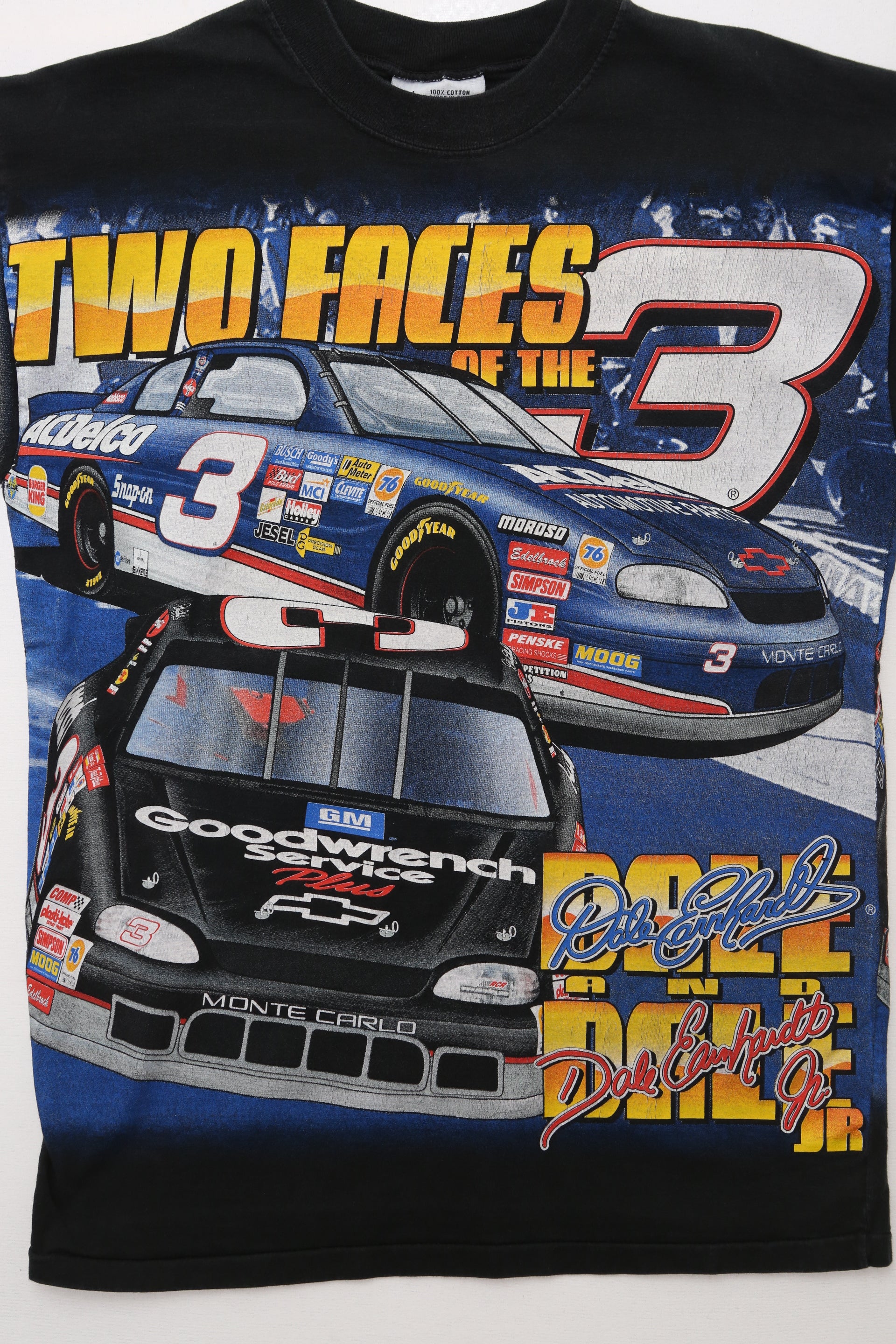 2000s Chase Authentics Dale Earnhardt Sr. and Jr. "Two Faces of the 3" all-over print (AOP) shirt