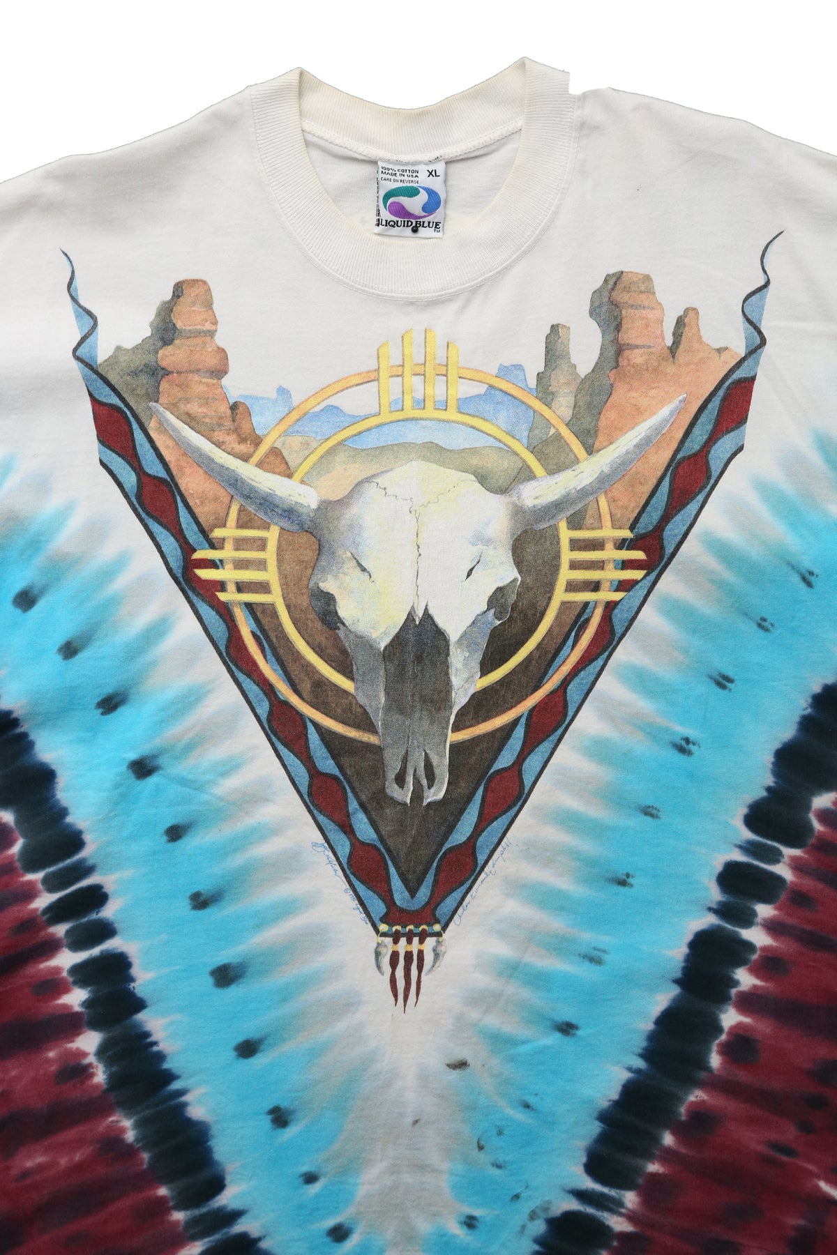 1992 Liquid Blue Southwest Desert Skull Tie Dye T-shirt