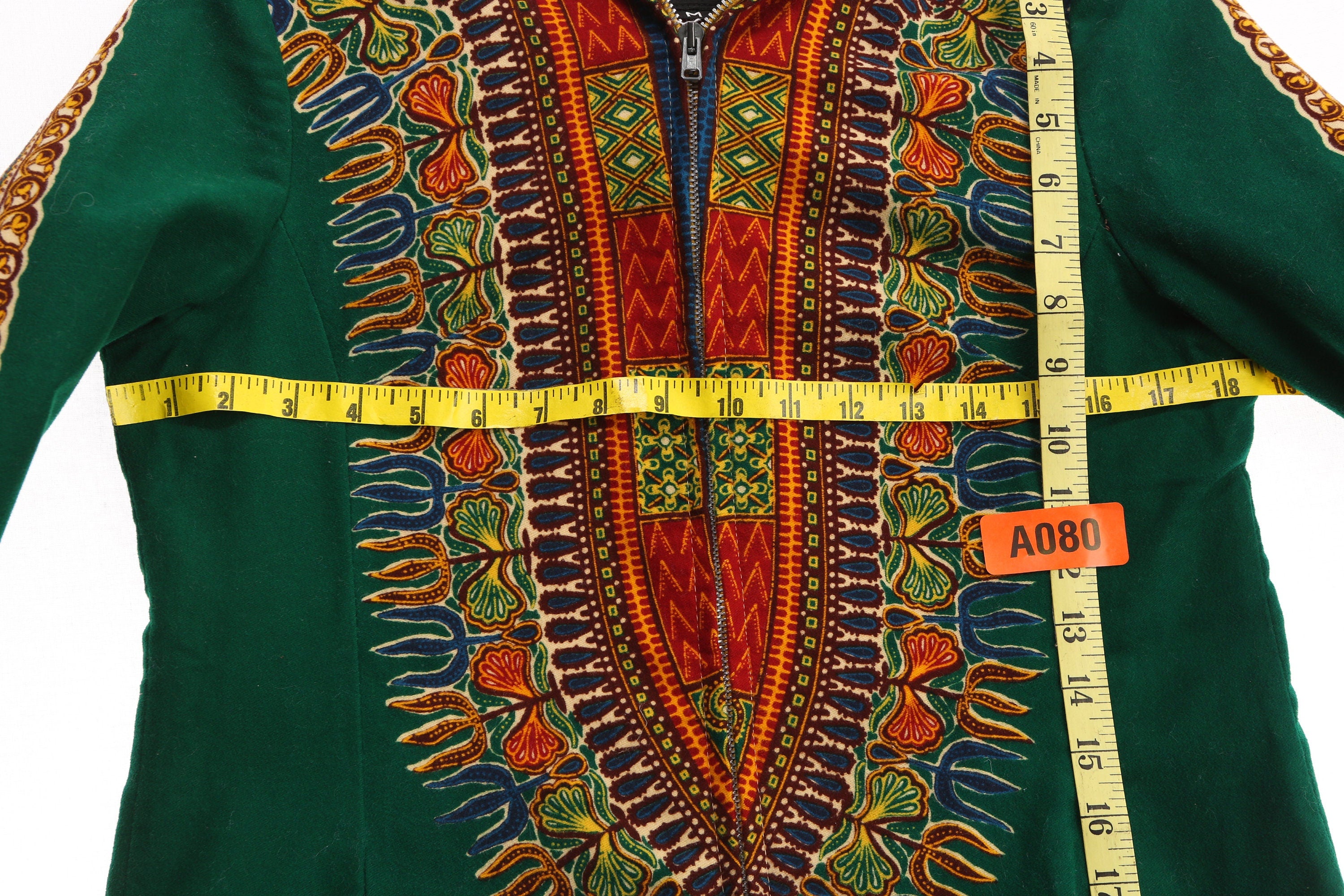 Vintage Women's Green Dashiki Hooded Jacket